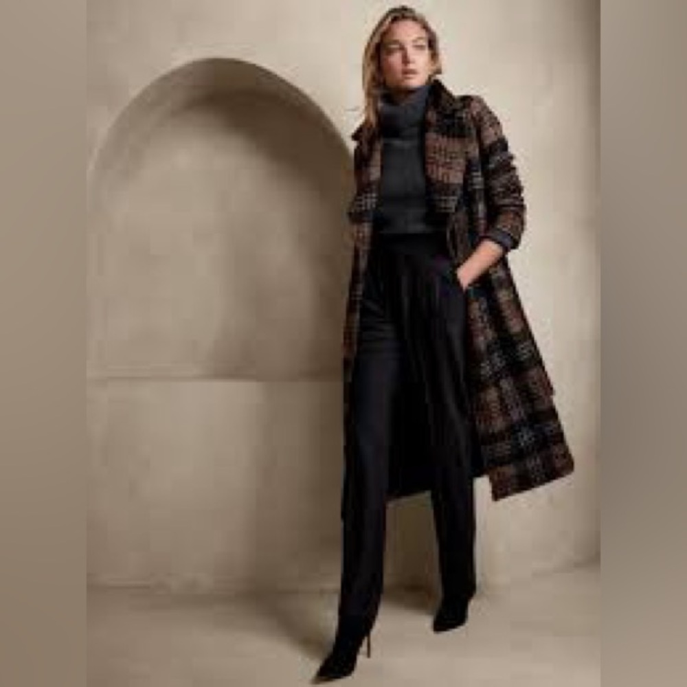 Banana Republic Adrienne Plaid Trench Wrap Coat New with Tags Size Medium